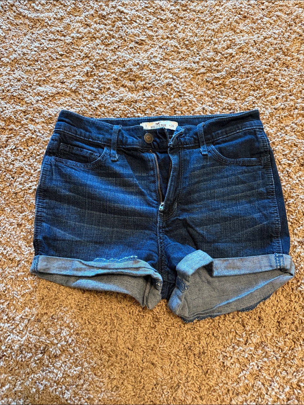 Hollister Dark Blue Rolled-Hem Denim Shorts